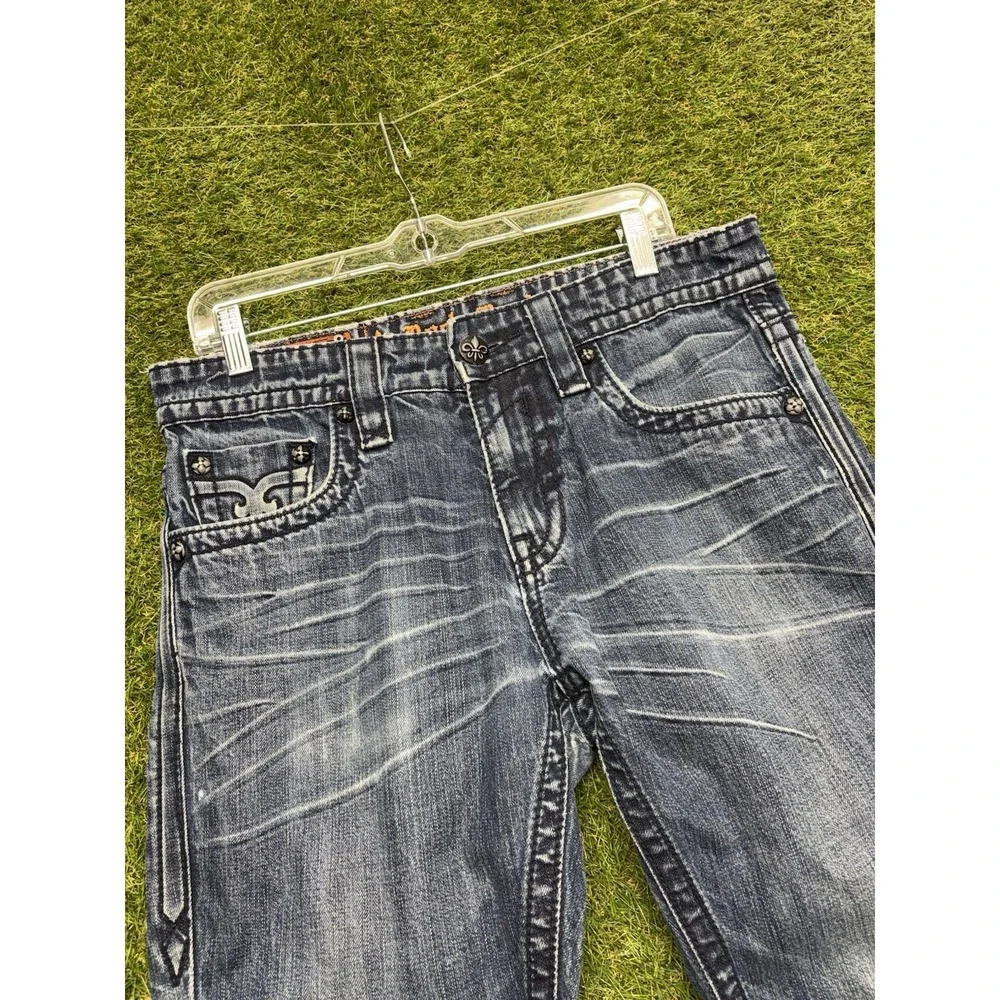 Rock Revival Jeans Mens 32 Phil Slim Straight Fit Grunge Denim Embellished
